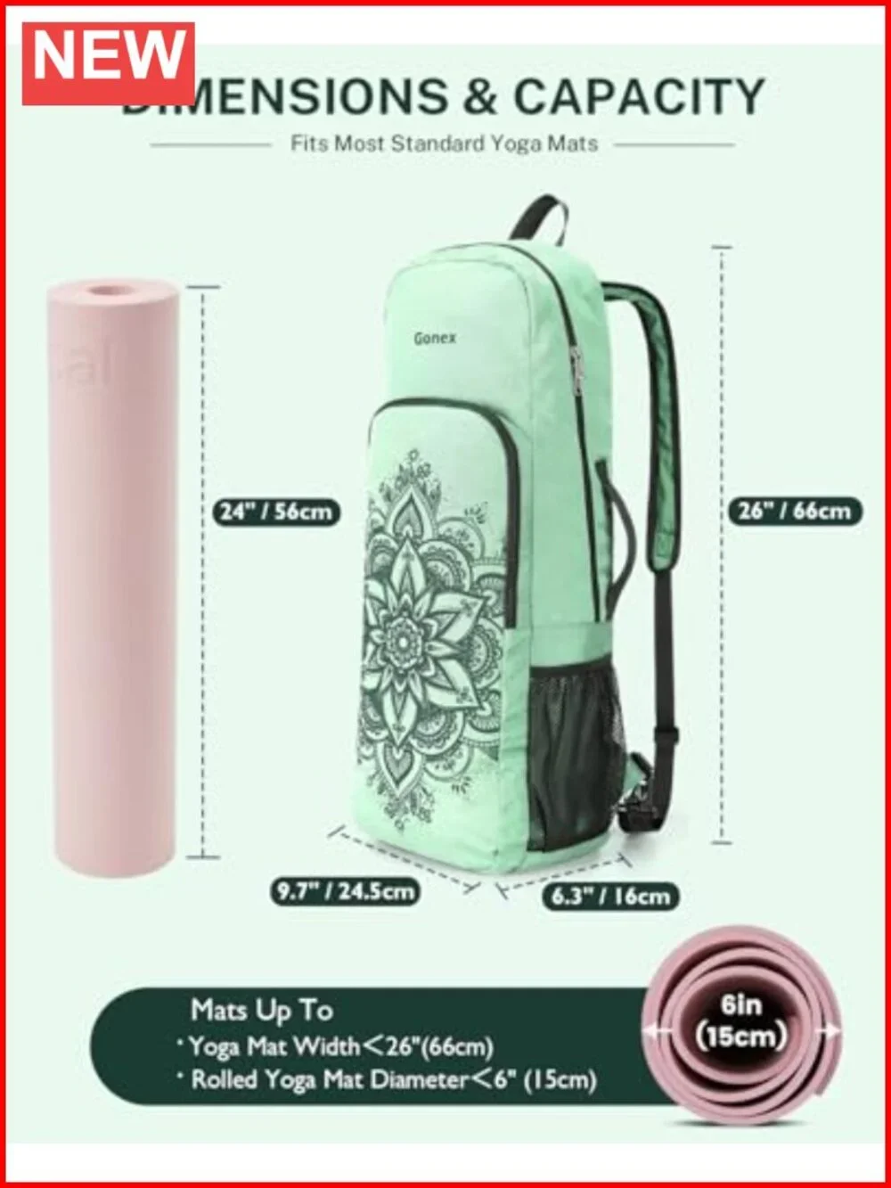 Convertible Yoga Mat Bag Backpack with Wet Pocket 600D Polyester, Padded